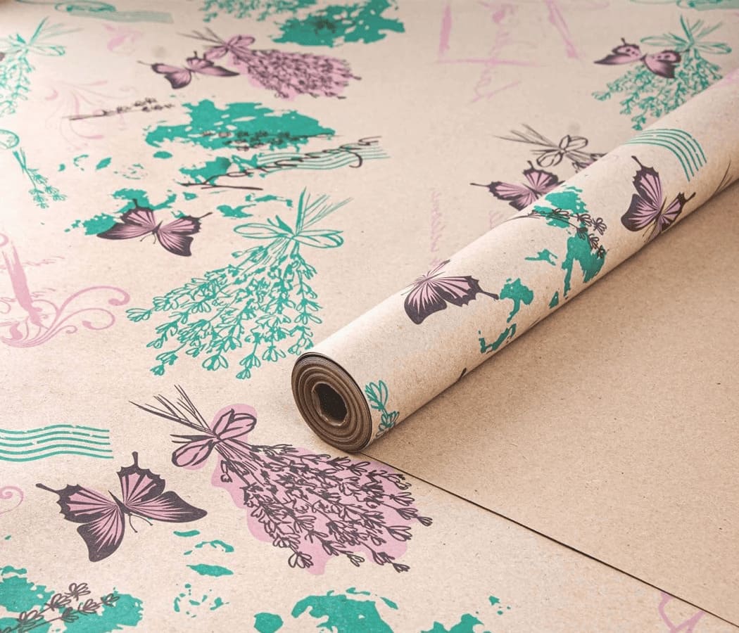 Бумага крафт с рисунком "Лаванда почта" 3 цвета 700 мм. 400 гр.